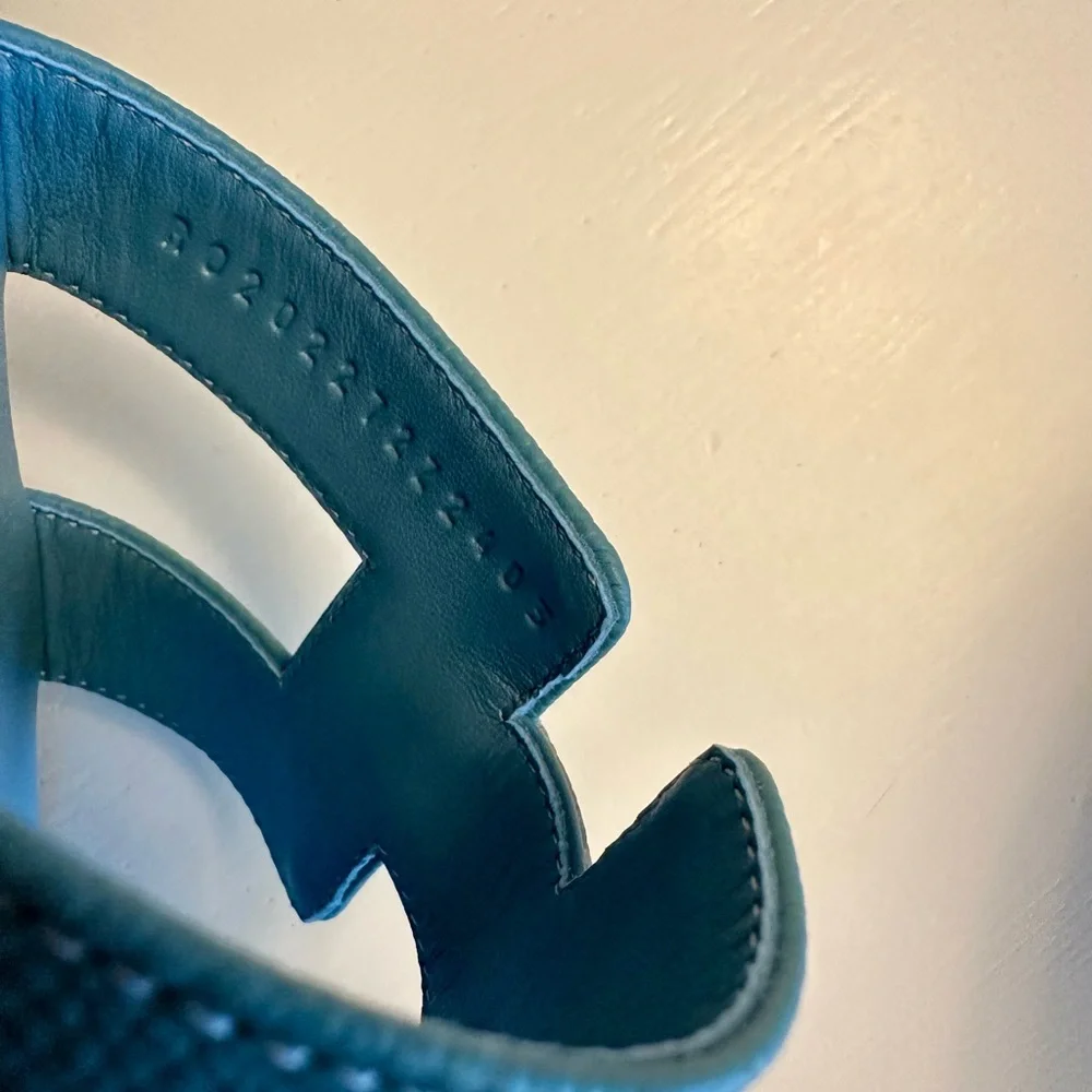 Brand New In Box Hermes blue mineral oran sandal 36.5 - Picture 3 of 6